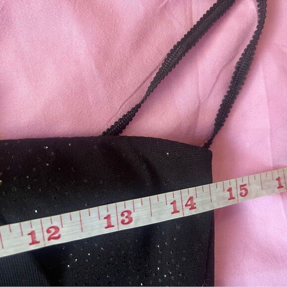 Y2K Black Sparkle Chiffon Halter Dress Ruffles SZ SM Whimsy Goth Dark Romantic - Picture 3 of 5